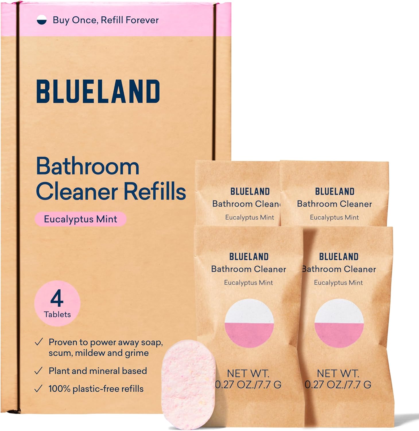 BLUELAND Bathroom Cleaner, 4-Pack Refill, Eucalyptus Mint Scent, Eco-Friendly Cleaning Supplies, 4 x 24 Fl oz