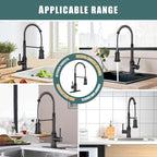 Kitchen Faucet with Pull Down Sprayer, Hurran Commercial Stainless Steel Kithcen Faucets, Single Handle Spring Faucets for Kitchen Sink, Sink Faucet for Farmhouse Wet Bar or RV, Matte Black