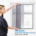 DIY Magnetic Window Screen Replacement Adjustable Mesh Screen with Magnets Fits 72"Hx48"W Black Frames with Grey Fiberglass Screen
