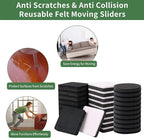 Ezprotekt 2.5" Felt Furniture Movers Sliders for Hardwood Floors, 24 Pcs Reusable Square Felt Furniture Moving Pads for Sofa Table Bed Desk Couch Cabinet, Furniture Glides Easily and Quickly (Black)