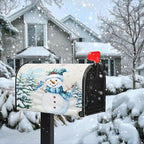 Hello Winter Snowman Mailbox Cover Magnetic Large Size 25.5 X 21 Christmas Snow Pine Tree Post Letter Box Wrap Covers Oversized for Garden Yard Outdoor Xmas Decor