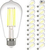 Kawaya E26 LED Edison Bulbs: 6W Equivalent 60 Watt Dimmable LED Light Bulbs - Warm Lights 2700k 800 Lumens High Brightness Filament Bulbs with 90+ CRI - Clear Glass, Pack of 20