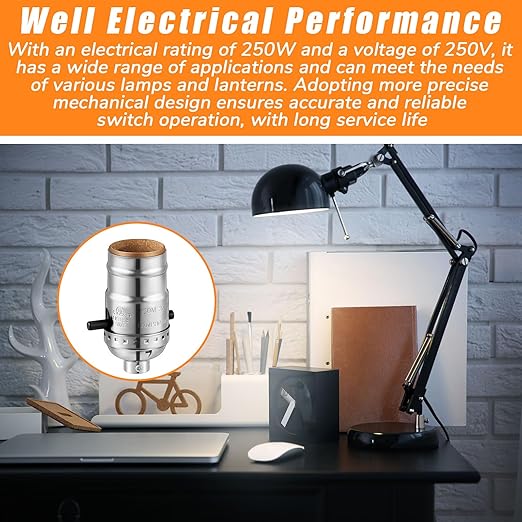 4 Pack UL Listed Lamp Socket with Push On/Off, E26 Threaded Base, Medium Screw Push Socket, Lamp Parts for Floor and Table Lamps, DIY Project (Silver)