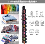 2 Pack Legging Storage Organizer, Hanging Closet Organizer System, Black Clothes Closets Holder with 20 Roll Independent Compartments for Yoga T-Shirts Bras Socks Pants Tank Top Towel