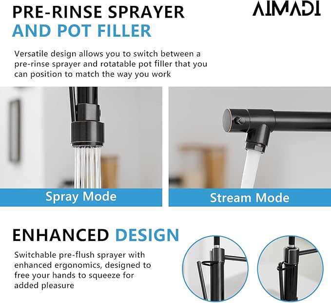Oil Rubbed Bronze Kitchen Faucet,AIMADI Commercial Style Spring Kitchen Sink Faucet,Modern Single Handle Single Hole Kitchen Faucets with Pull Down Sprayer