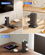 15-in-1 Power Strip Tower with Surge Protector 1800J, Fast Charging Tower PD20W USB-C Ports with 12 AC Outlets, 6ft Extension Cord for Home Office Dorm Room, Black