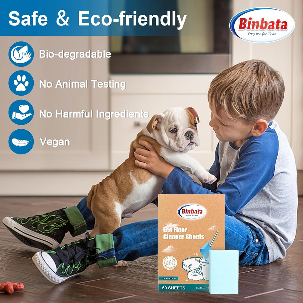 Eco Floor Cleaner Sheets, 60Pcs(Up to 120Load) Plastic Free Hardwood Cleaning Sheets Household Cleaner for Mopping, Safe for Pets & Kids