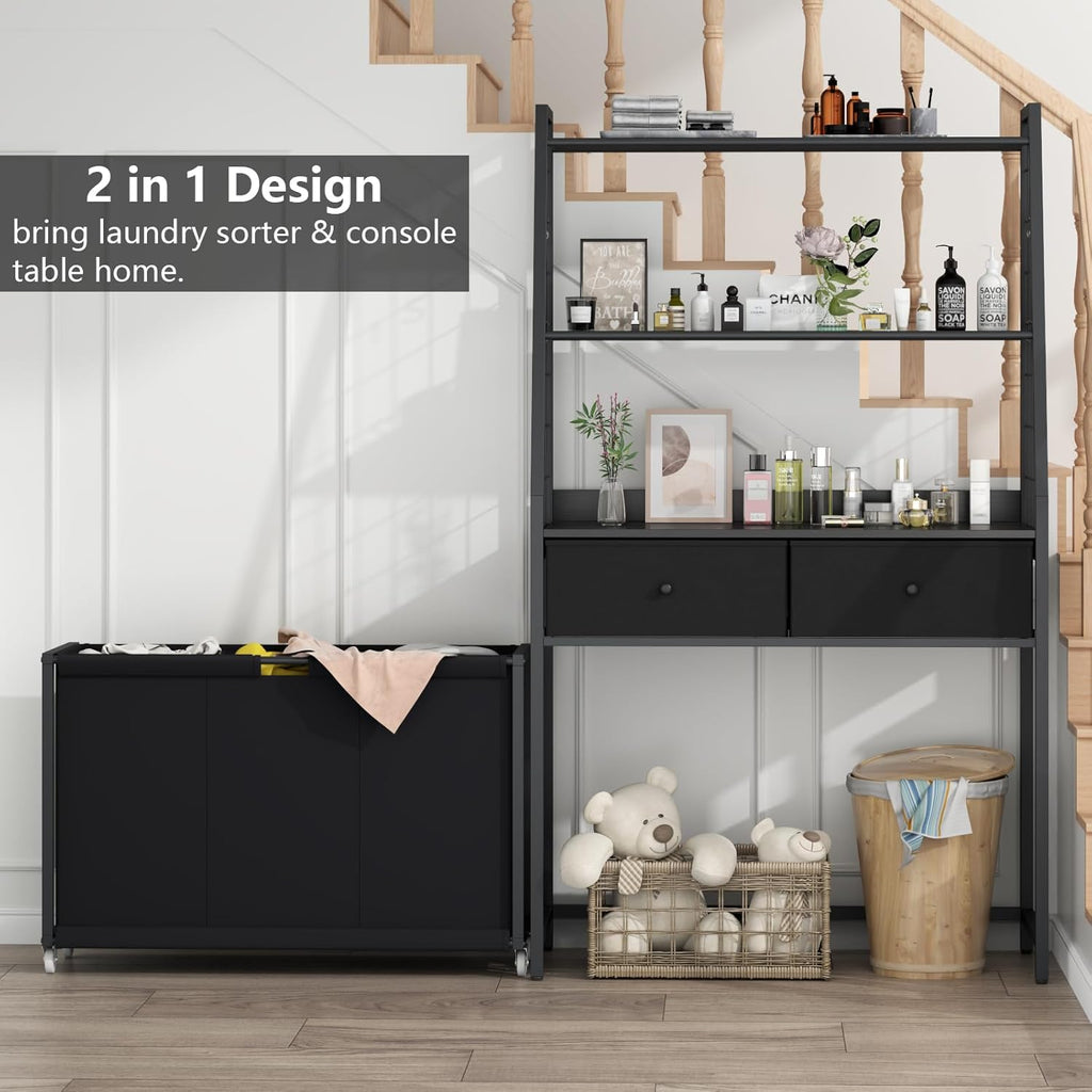 Laundry Hamper Laundry Basket with 3 Section Pull-Out Rolling Bags & 2-Tier Storage Shelf, Laundry Sorter for Organization and Storage with 2 Drawers for Laundry Room, Bathroom