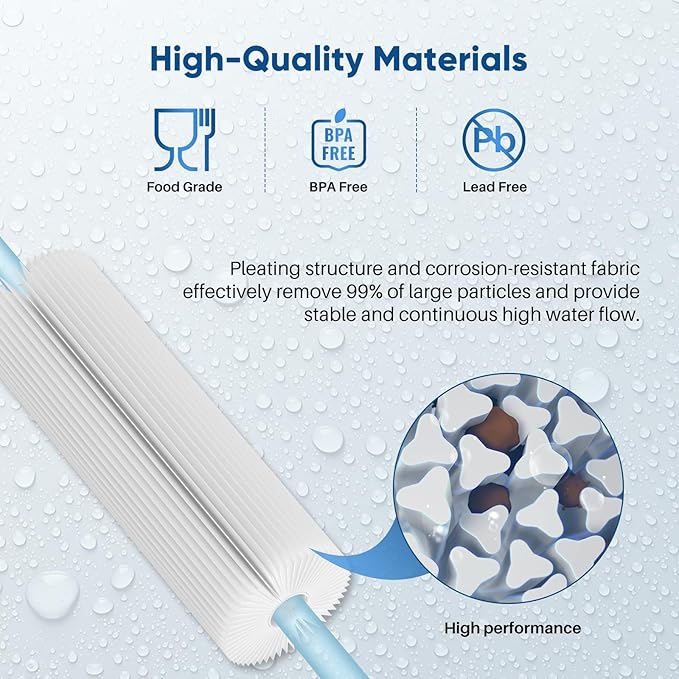 PUREPLUS 5 Micron 20" x 4.5" Whole House Pleated Sediment Filter for Well Water, Replacement Cartridge for ECP20-20BB, AP810-2, SPC-45-2020, R30-20BB, HDC3001, ECP5-20BB, 4Pack