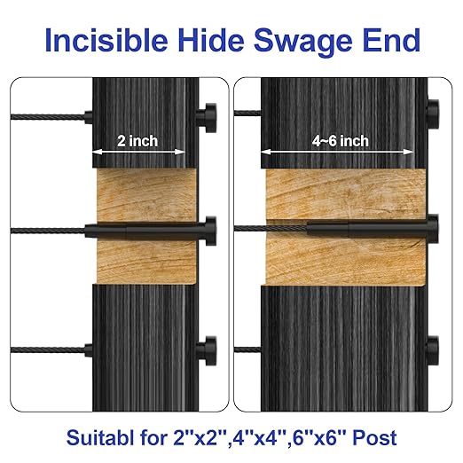 CKE 20 Pack Black Invisible Cable Railing Kits, 3/16" Black Stainless Steel Invisible Receiver and Swage Tensioner Stud End for 2x2 4x4 Wood Metal Post Deck Stairs, Cable Railing Hardware, BCR31