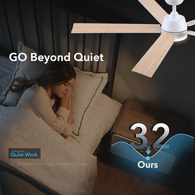60 Inch Ceiling Fans with Lights and Remote, 6 Speed Reversible DC Motor, 3CCT Dimmable LED, 5 Blades, White Modern Ceiling Fan for Bedroom, Living Room & Covered Outdoor, Includes Downrod