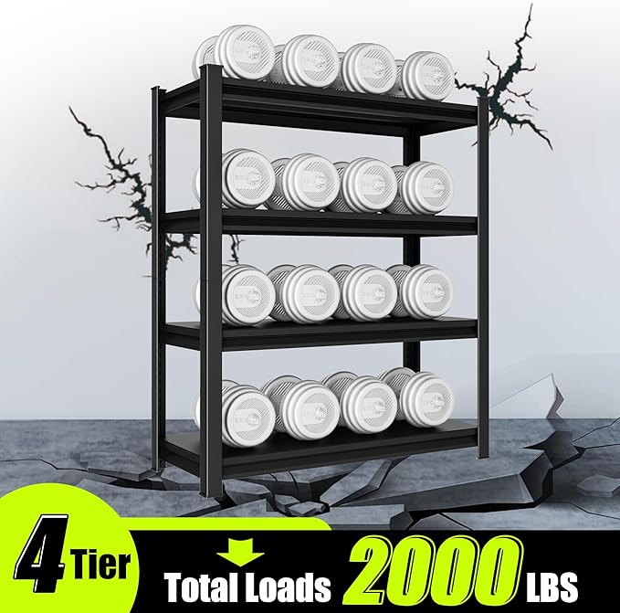 48" W Garage Shelving Heavy Duty, 2000 Lbs Loads Garage Storage Shelves Heavy Duty, Metal Shelving Units and Storage Racks, Industrial Utility Shelf,48" Wx16 Dx63 H, Black