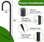 AAGUT 16 Inch 8 Pack Rebar Stakes 3/8" Heavy Duty J Hook Chain Link Fence Stakes with Chisel Point End Steel Ground Anchors for Tent and Outdoor Decorations, Black Coated