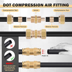 CheeMuii 86 PCS Brass DOT Air Line Fittings with 100FT 1/4" and 50FT 3/8" DOT Air Line Kit Push Lock Air Fitting Quick Connect & NPT Thread Fittings with Pneumatic Tubing