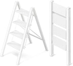 GameGem 4 Step Ladder, Aluminum Folding Step Stool with Anti-Slip Sturdy and Wide Pedal, Lightweight Portable Stepladder for Home and Kitchen Use, Cream White, 330 lbs