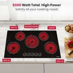 GASLAND Electric Cooktop 36 Inch, 8200W Drop-in Radiant Glass Stove Top CH90BS with 5 Burners, 220-240V Ceramic Electric Stovetop, 7 Power Levels, Mechanical Knob Control, Hot Warning, Hard Wire