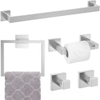 TNOMS Brushed Nickel Towel Bar Set,5-Piece Bathroom Hardware Set Includes Upgraded Double Base Paper Towel Holder Modern Square Towel Holder Set,Stainless Steel Wall Mount 23.6 Inch