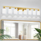 52inch Gold Bathroom Light Fixtures, Modern Bathroom Vanity Light with Milky White Glass Shade, Gold Wall Lamp Sconces for Mirror Bedroom, Living Room Hallway