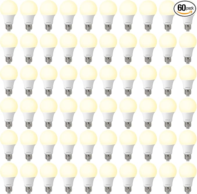 60 Pack LED Bulbs, A19 60W Equivalent, 800 Lumens, 2700K Soft White, 8W Non-Dimmable Light Bulbs for Home & Office, 15000hours