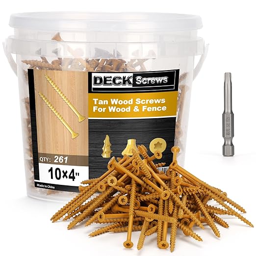Deck Screws #10 x 4’’, T25 Star Torx Drive Flat Head Wood Screws, Tan, 5lb