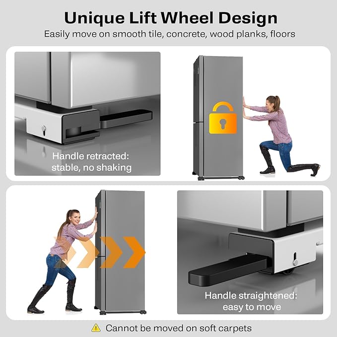 Appliance Rollers Heavy Duty,Newest Extendable Appliance Sliders,Liftable Washing Machine Base,Easily Move Washer and Dryer Machines,Refrigerators,Furniture-White