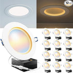 Sunco 12 Pack 6 Inch Ultra Thin LED Recessed Ceiling Lights Slim, Night Light, Baffle Trim, 2700K/3000K/4000K/5000K/6000K Selectable, Dimmable, 14W, Canless Wafer with Junction Box - ETL.