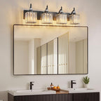 Crystal Vanity Lights - Black 4 Light Modern Bathroom Vanity Light Fixtures Over Mirror