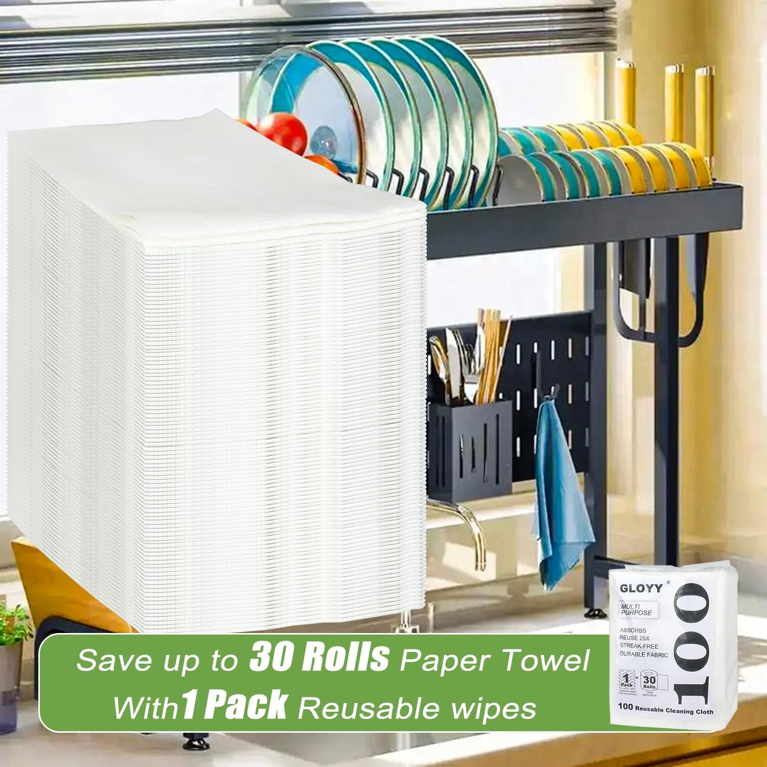 Disposable Dish Cloth and Cleaning Handi Wipes, 100ct, Multi-Use Rags for Kitchen, Bathroom and Windows, White