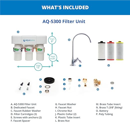 Aquasana Under Sink Water Filter System - Reduces PFAS, Lead, & Chlorine in Drinking Water - Under Counter Claryum Filtration for Kitchen - 3-Stage - Brushed Nickel Faucet - AQ-5300.55