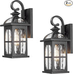 Outdoor Light Fixtures Wall Mount Aluminum Outdoor Wall Lights with Water Ripple Glass Waterproof Black Finish Exterior Wall Sconce Porch Lights for House Garage Doorway 15 Inch Height 2-Pack