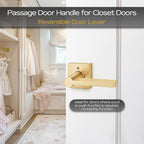 EHOMEWARE 6 Pcs Satin Brass Door Handles, Interior in Gold Finish, Passage Heavy Duty Contructions, Keyless Hallway Closet Door Knobs, Modern Door Levers