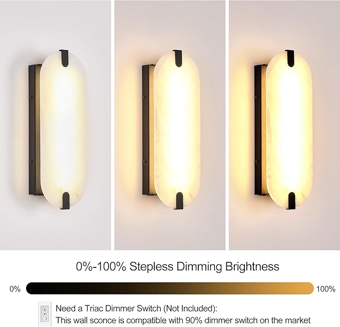 ZEROUNO 14.2 inch Alabaster Wall Sconces, Natural Marble Wall lamp,Dimmable Alabaster Wall Light Fixtures for Stairs Bathroom Living Room Bedroom or Vanity,Hallway