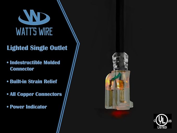 Outdoor Extension Cord Waterproof (15 ft) 12 Gauge Heavy Duty Extension Cord - Lighted Outdoor Extension Cords - Watts Wire - 15' Grounded - extensiones electricas