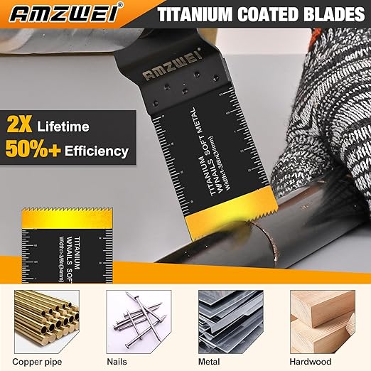 105Pcs Titanium & HCS Oscillating Tool Blades, Professional Oscillating Saw Blades for Wood Plastic Metal Cutting, Multi Tool Blades Compatible with Dewalt Bosch Milwaukee Ryobi