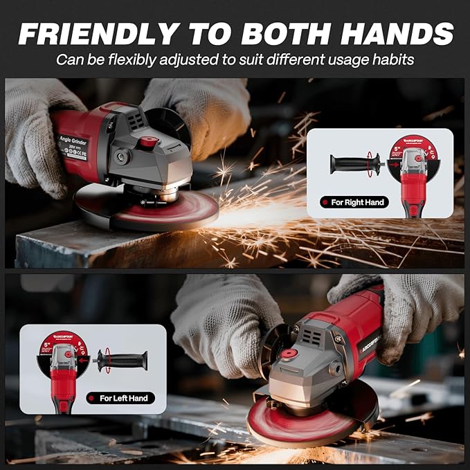 ARCCAPTAIN Angle Grinder Kit, 4-1/2 to 5",【Paddle Switch】9500RPM 1200W Brushless Power Motor Cordless Angle Grinder with 2PCS 4.0AH Batteries, 180°Rotatable Grinder Tool for Cutting/Grinding/Polishing