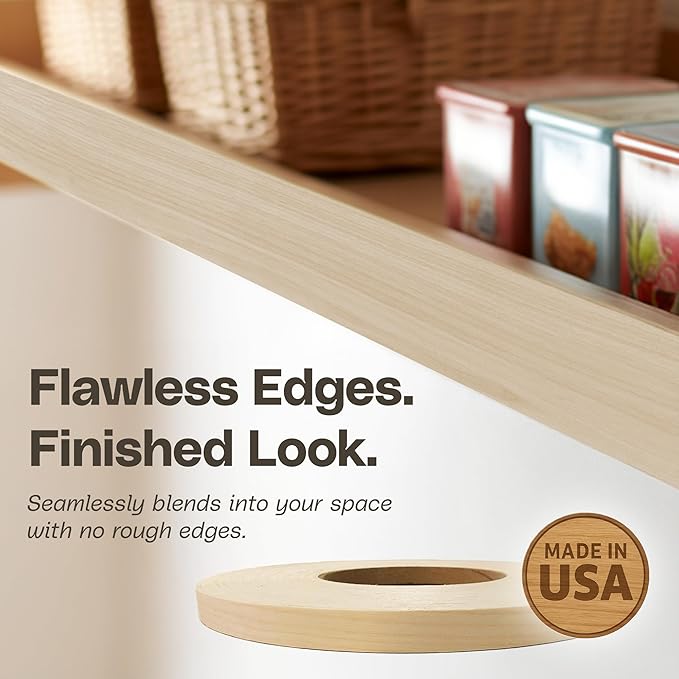 Edge Supply Birch 3/4 in x 25 ft Roll – Pre-Glued Iron On Wood Veneer Tape – Wood Veneer Edge Banding Tape with Hot Melt Adhesive, Smooth Sanded Finish Ideal for Furniture & DIY, Made in USA