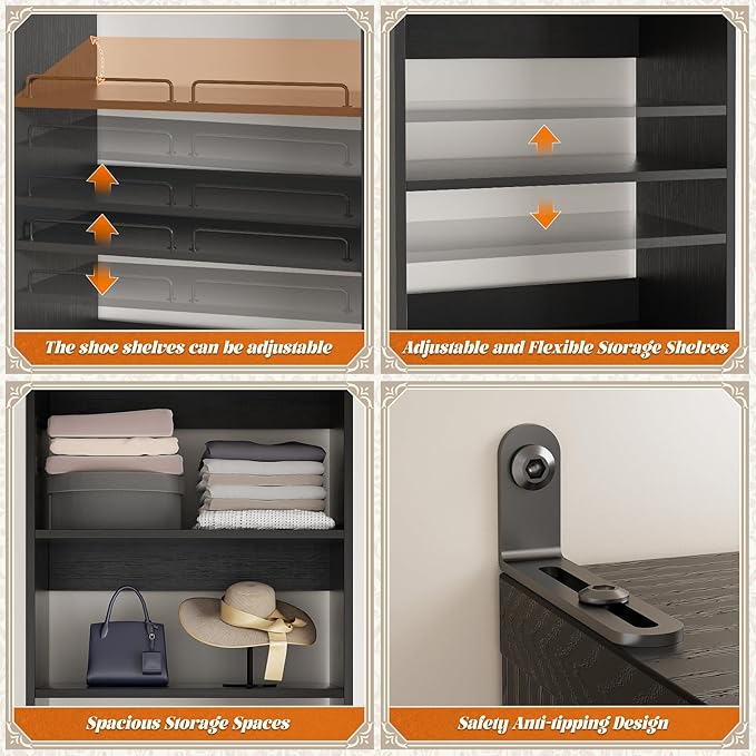 Unikito Closet System, 25 Inch Freestanding Closets Shoe Organizer, Standalone Wood Shoe Shelves, Heavy Duty Walk in Closet Tower for Bedroom, Mudroom and Entryway, 25" W x 16" D x 80" H, Black