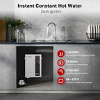 ThermoMate Tankless Water Heater Electric, 11kW 240 Volt On Demand Instant Hot Water Heater for Point of Use, Self-Modulating LED Display Knob Control, ETL Certified, 2.15GPM at 35°F Rise