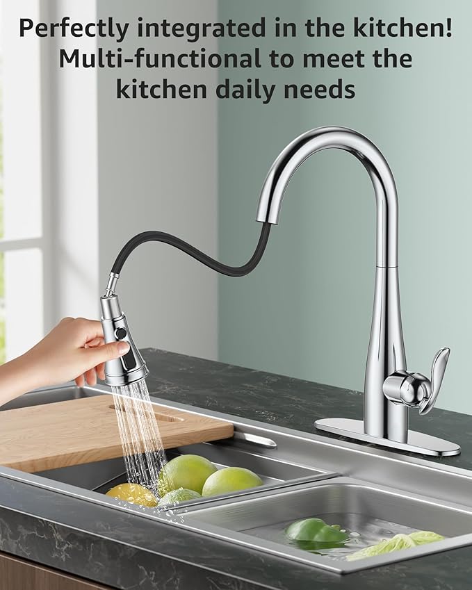 Mbillion Universal Polished Chrome Kitchen Faucet Sprayer Head Replacement – 3-Function Pull-Down Nozzle with 14 Adapters – Fits Moen, Delta, Kohler, WEWE & American Standard