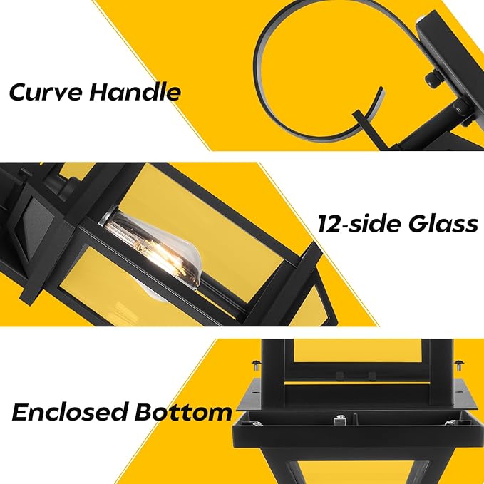 Dusk to Dawn Outdoor Porch Lights, Large Outside Modern Wall Light Fixtures 18" Black, 2-Pack Exterior Dawn Till Dusk Wall Sconces for Outside House Porch Patio ETL Listed