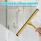 2PACK 12-Inch Golden All-Purpose Shower Squeegee for Shower Doors, Bath Linen Sets, Tile Shower Walls, Bathroom, Window, Glass and Car Windshield, Mirrors and Kitchen-Stainless Steel