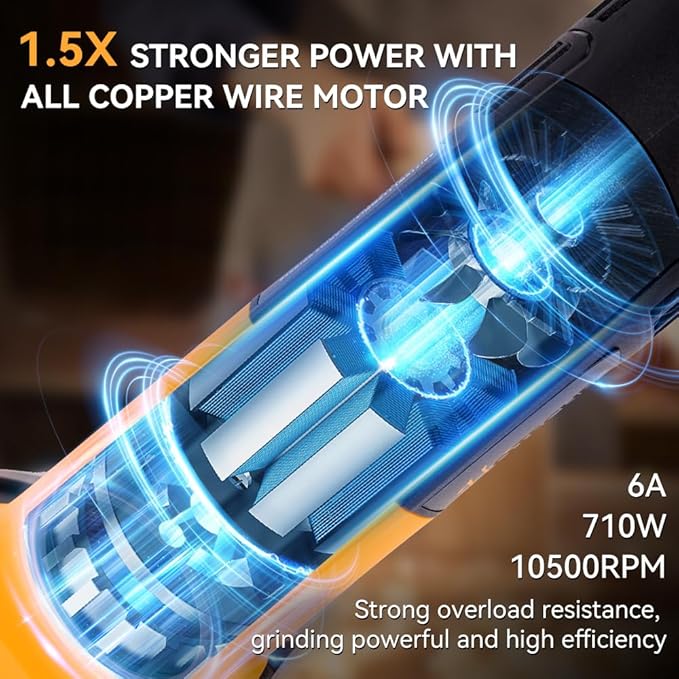 Hoteche 4-1/2-Inch Angle Grinder 6-Amp Compact Grinder Tool for Metalworking and Masonry Cutting (Tool Only)