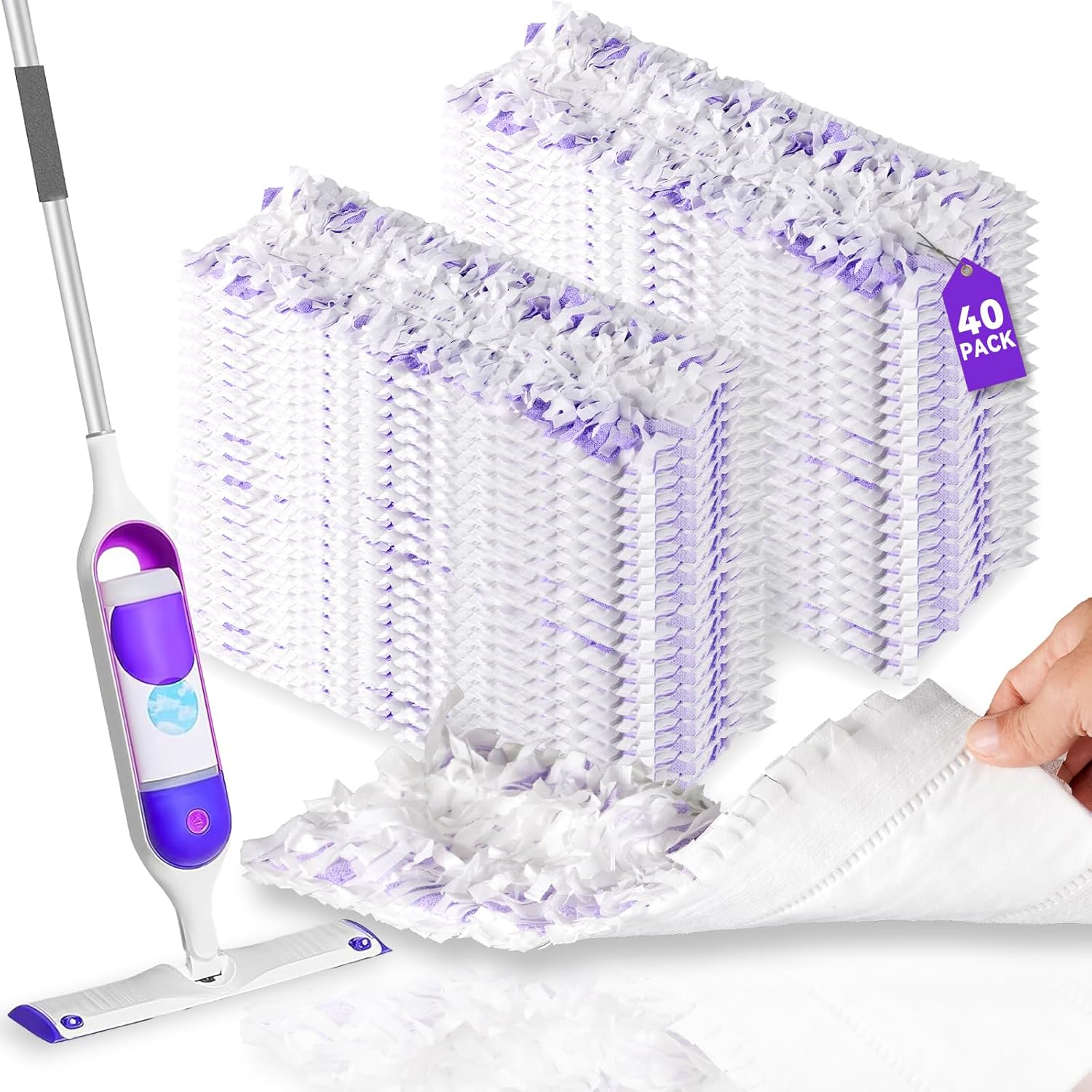 40 Pack Power Mop Pads Refills for Swiffer Power Mop | Heavy-Duty, Disposable Replacement Pads for Floor Cleaning, Multi-Surface & Wood Mopping Pad Refills (Unscented)