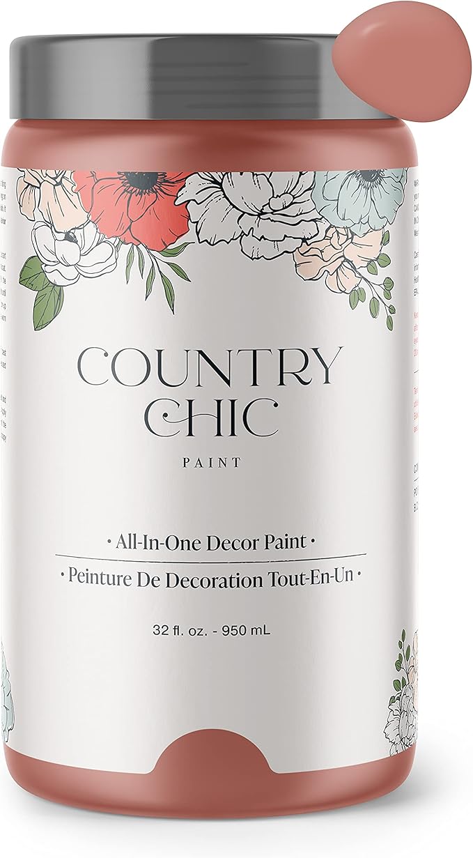 Country Chic All-in-One Chalk Paint for Furniture, Cabinets, Home Decor, Eco-Friendly, Matte Finish, Built-In Primer & Top Coat for Wood, Metal - Peachy Keen (Coral Pink) - Quart 32 oz (950 ml)