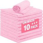 Shop Towel Rags, 10 Pack Reusable Shop Rags Bulk Microfiber Cleaning Cloth Lint Free Cleaning Towels for Car Kitchen Automotive Bar Mechanic Restaurant Garage, 11.5"x 11.5", Pink