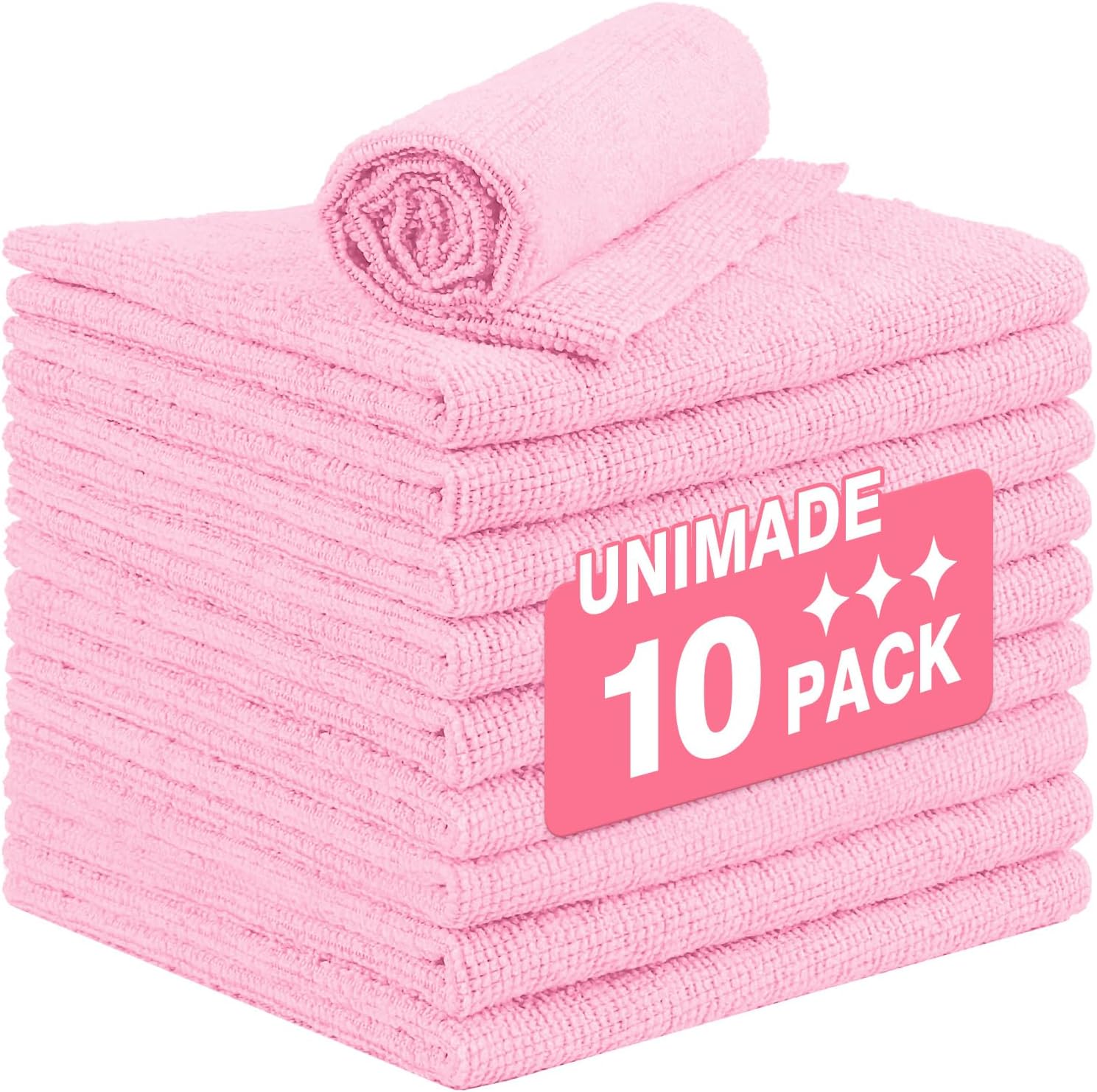 Shop Towel Rags, 10 Pack Reusable Shop Rags Bulk Microfiber Cleaning Cloth Lint Free Cleaning Towels for Car Kitchen Automotive Bar Mechanic Restaurant Garage, 11.5"x 11.5", Pink