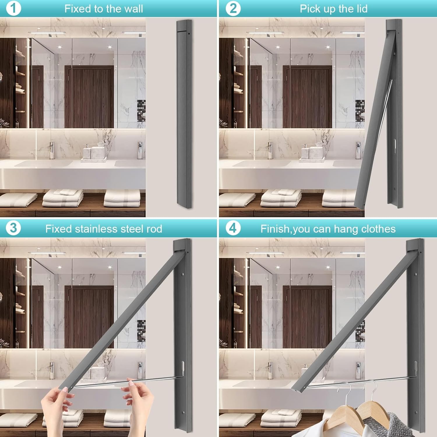 Retractable Clothes Drying Rack,Space Saver Wall Mounted Folding Hanger for Laundry Room, Closet Storage Organization, Easy Installation Aluminium Never Rust Dryer 1pcs