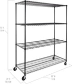 Seville Classics UltraDurable Heavy Duty NSF Solid Steel Wire Rack Storage Unit, Organizer for Garage, Warehouse, Office, Restaurant, Classroom, Kitchen, Black, 4-Tier Shelving, 60" W x 24" D
