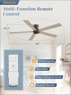 60 Inch Low Profile Ceiling Fan no Lights, Brown Farmhouse Ceiling Fan without Light, 6-Speeds, Quiet Reversible DC Motor, Indoor/Outdoor Ceiling Fans for Patio, Living Room, Bedroom