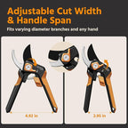 PrunePro Pruning Shears Gardening Scissors Set Professional Hand Pruner Sharp Stainless Steel Blade Teflon Coating Garden Scissors Plant Flower Garden Clipper Orange